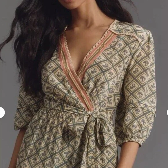 NWT 🍄 Farm Rio x Anthropologie V-Neck Jumpsuit Mushrooms Size S Lightwei…